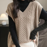 Chanyarn Women's 100% Merino Wool Sweater Vest 2025 Fall Winter Classic V Neck Cable Sleeveless Knit Sweater Tank Tops