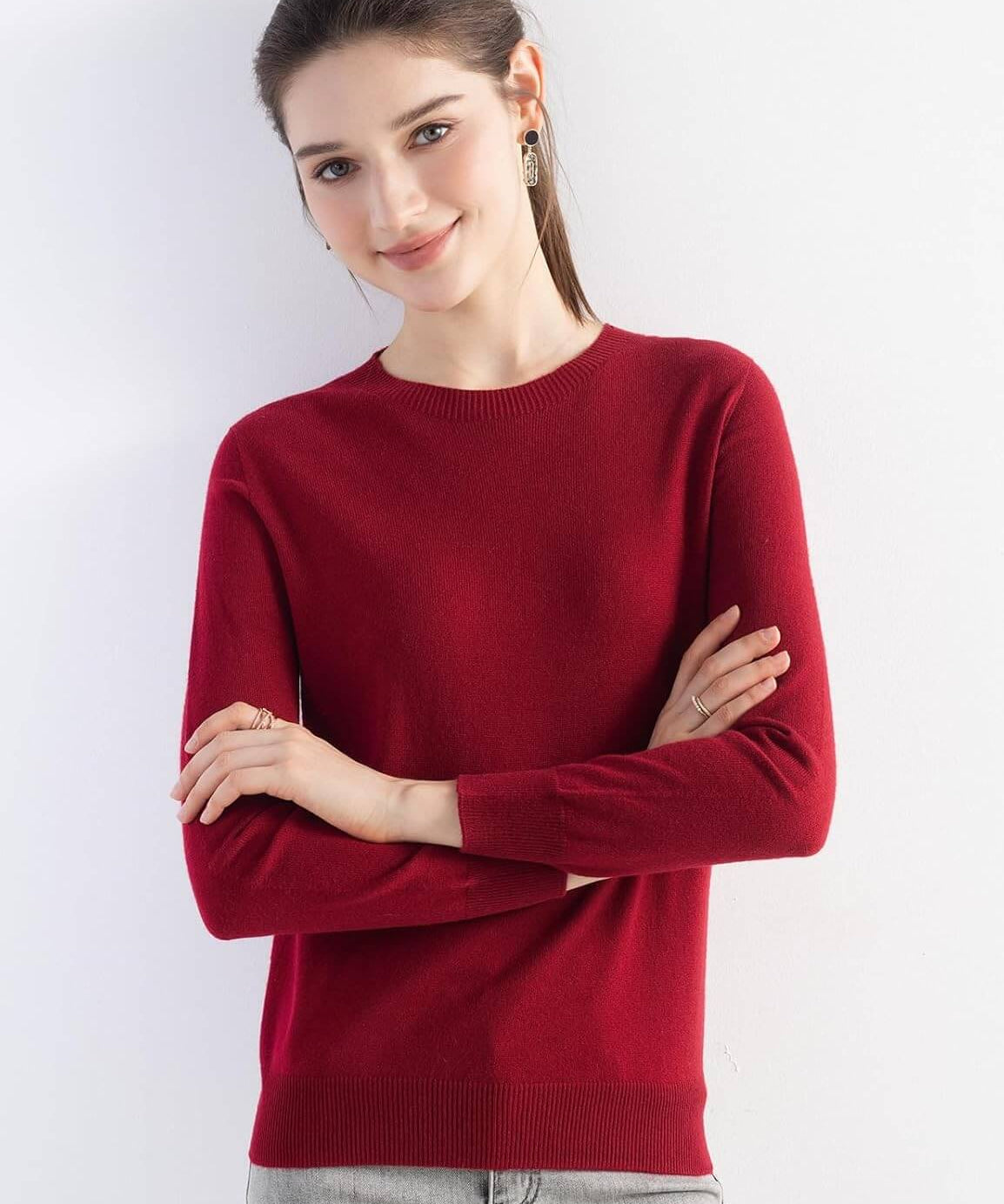 Merino Wool Crew Neck Seamless Knit Sweater