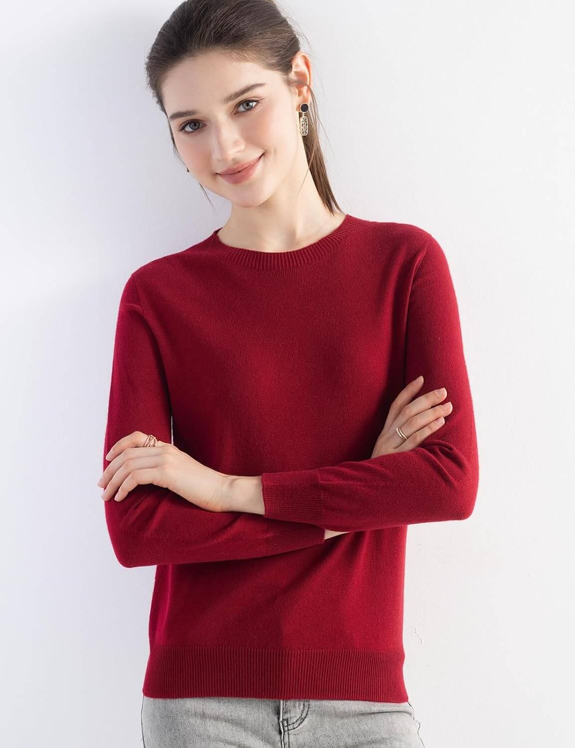 Women's Merino Wool Sweater 2025 Fall Winter Crew Neck Long Sleeve First-Line Ready to Wear Seamless Knit Sweater
