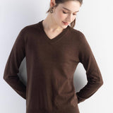 Women's Merino Wool Sweater 2025 Fall Winter V Neck Long Sleeve First-Line Ready to Wear Seamless Knit Sweater