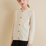 Girls 100% Merino Wool Cardigan 2025 Fall Winter Kids Crew Neck Warm Soft Long Sleeve Knit Cardigan Sweater