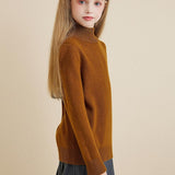 Girls 100% Merino Wool Sweater 2025 Fall Winter Kids Solid Mock Neck Warm Soft Long Sleeve Knit Pullover Jumper