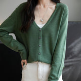 Women's Merino Wool Cardigan V-Neck Fall Winter Long Sleeve First-Line Ready to Wear Seamless Knit Cardigan