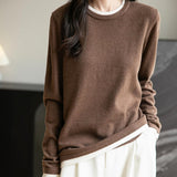 Women's Merino Wool Sweater 2025 Fall Winter Fake Two Piece Color Block Shirt Crewneck Long Sleeve Knit Pullover Top