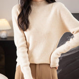 Chanyarn Women's 100% Merino Wool Seamless Sweater Mock Neck First-Line Ready to Wear Long Sleeve Ribbed Knit Pullover