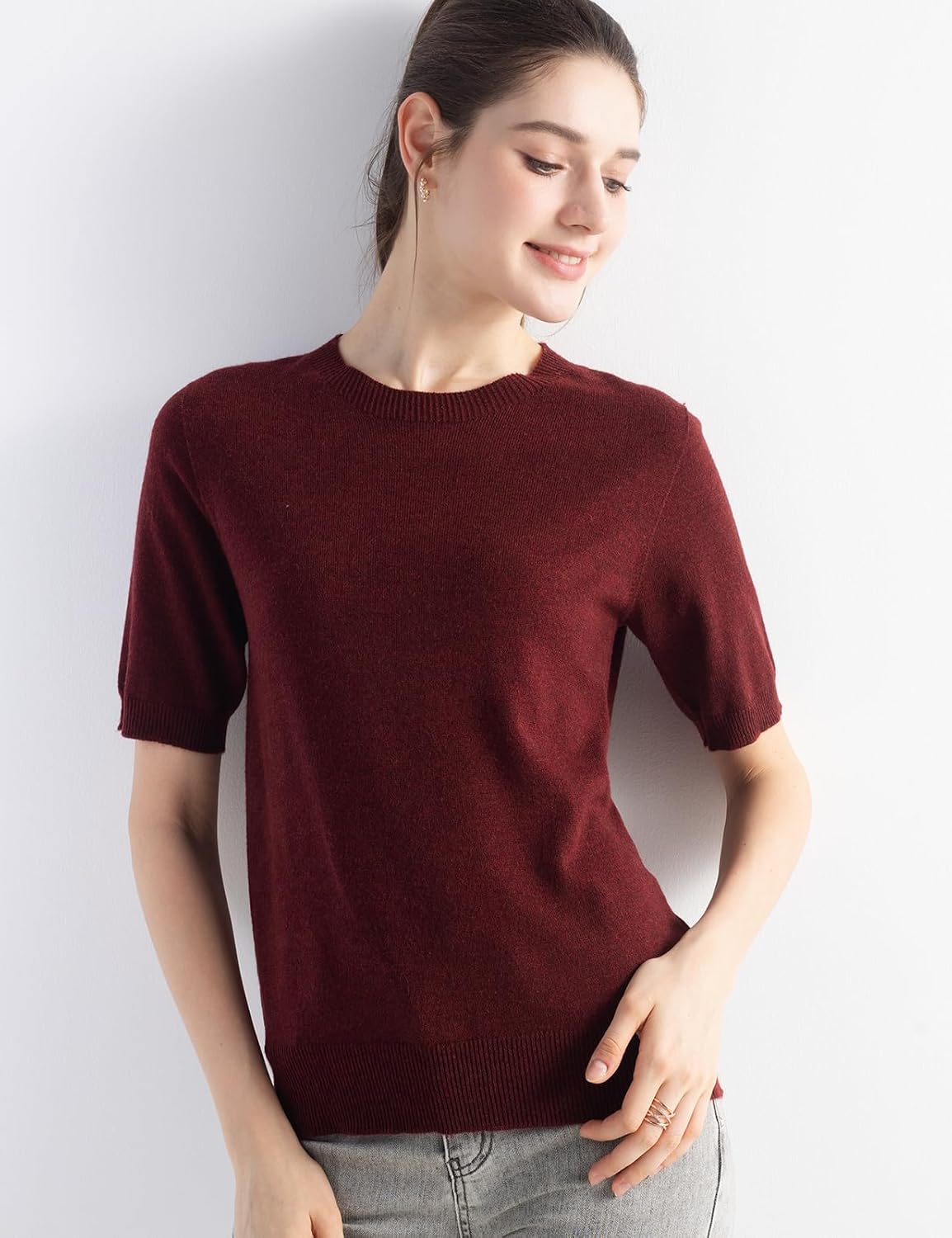 Women's Merino Wool Sweater 2025 Fall Winter Crew Neck Short Sleeve First-Line Ready to Wear Seamless Knit Sweater