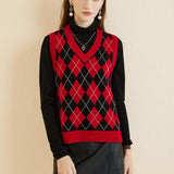 Giubbotto da maglione da donna al 100% da donna 2025 Diamond inverno autunno V Glet maglione a maglia senza maniche