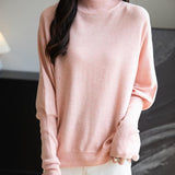 Women's Merino Wool Blend Oversized Sweater 2025 Fall Winter Fashion Mock Neck Batwing Sleeve Knit Pullover Sweater
