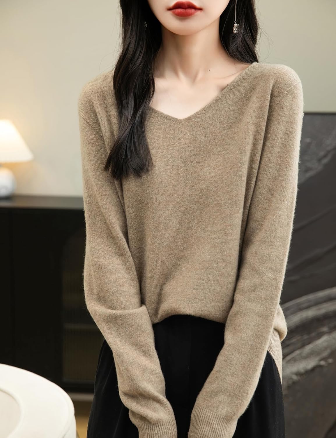 100% Merino Wool V-Neck Seamless Casual Sweater
