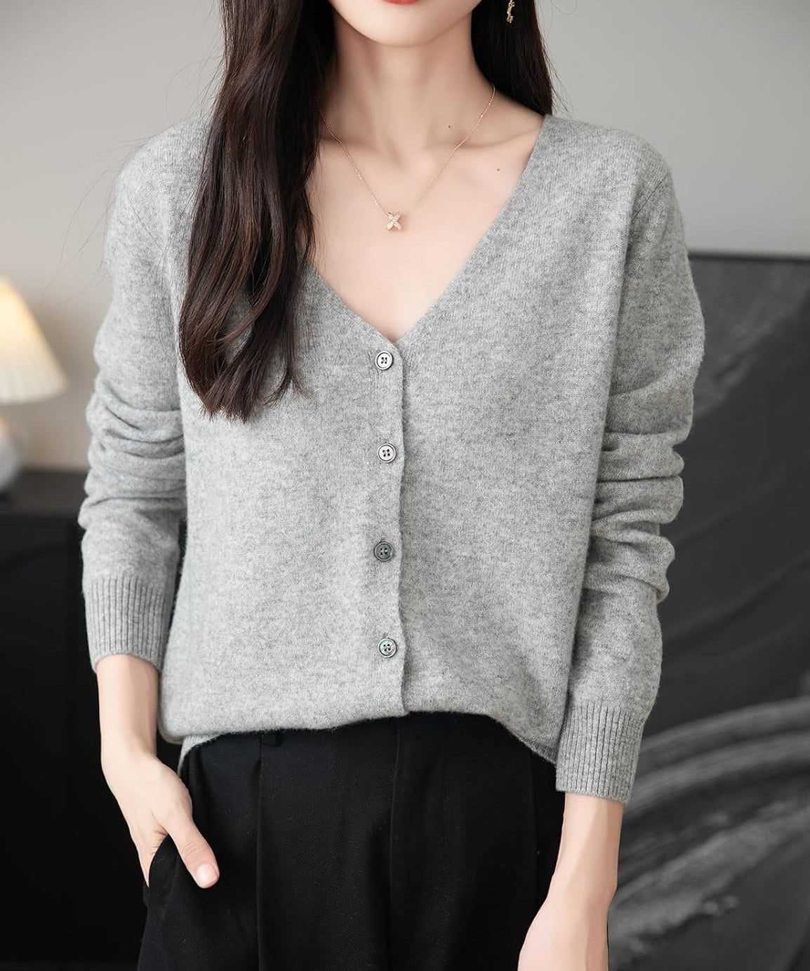 Women's 100% Merino Wool Cardigan 2025 Fall Winter Sexy V Neck Long Sleeve Lightweight Knit Cardigan Sweater