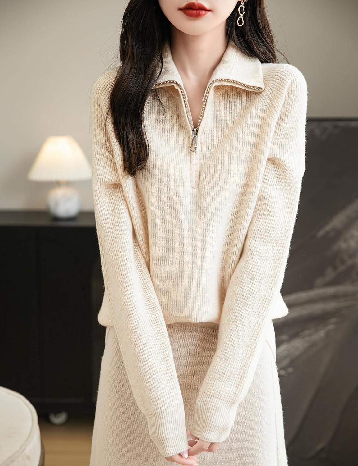 Chanyarn Women's 100% Merino Wool Sweater 2025 Fall Winter 1/4 Zip Pullover Casual Long Sleeve Knit Sweater Tops
