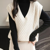 Verser de pull en laine 100% mérinos féminin 2025 Hiver d'hiver Classique V Cable V Cable Câble sans manches Pull à pulls en tricot