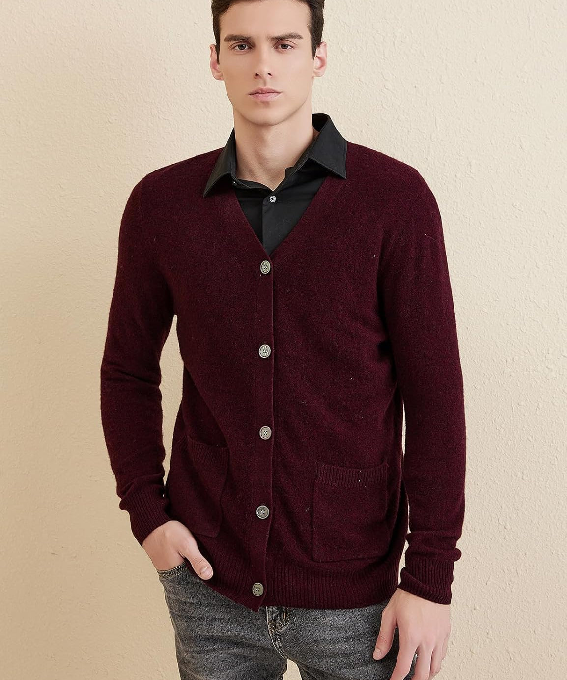 Men's 100% Merino Wool Cardigan Sweater 2025 Fall Winter Casual V Neck Warm Soft Long Sleeve Knitted Sweater