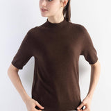 Women's Merino Wool Sweater 2025 Fall Winter Mock Neck Short Sleeve First-Line Ready to Wear Seamless Knit Sweater