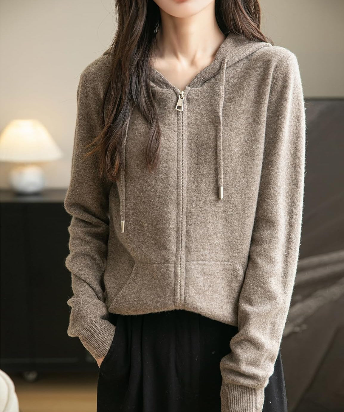 Women's 100% Merino Wool Zip Up Hoodies 2025 Fall Winter Warm Long Sleeve Knit Sweatshirt Cardigan with Pocket