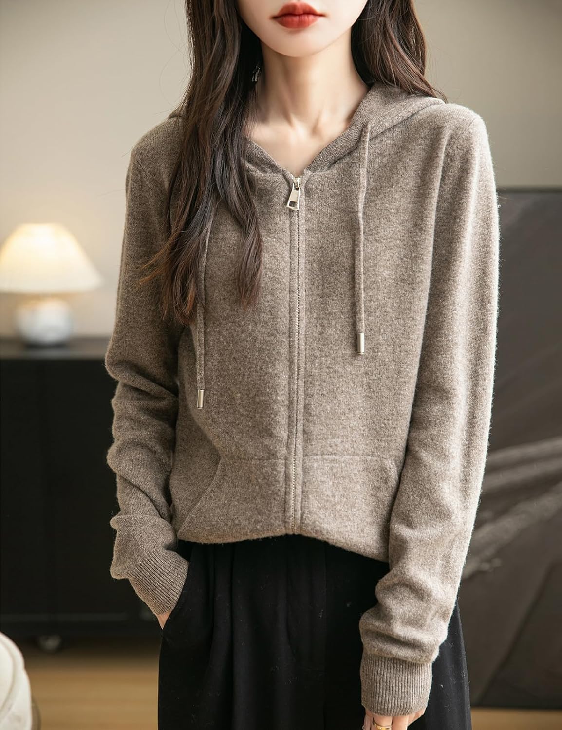 Women's 100% Merino Wool Zip Up Hoodies 2025 Fall Winter Warm Long Sleeve Knit Sweatshirt Cardigan with Pocket