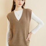 Women's 100% Merino Wool Sweater Vest 2025 Spring Classic V Neck Casual Sleeveless Knit Sweater Vest