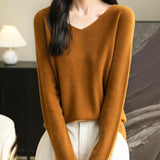 Chanyarn Women's 100% Merino Wool V Neck Sweater 2025 First-Line Ready to Wear Casual Long Sleeve Seamless Knit Sweater