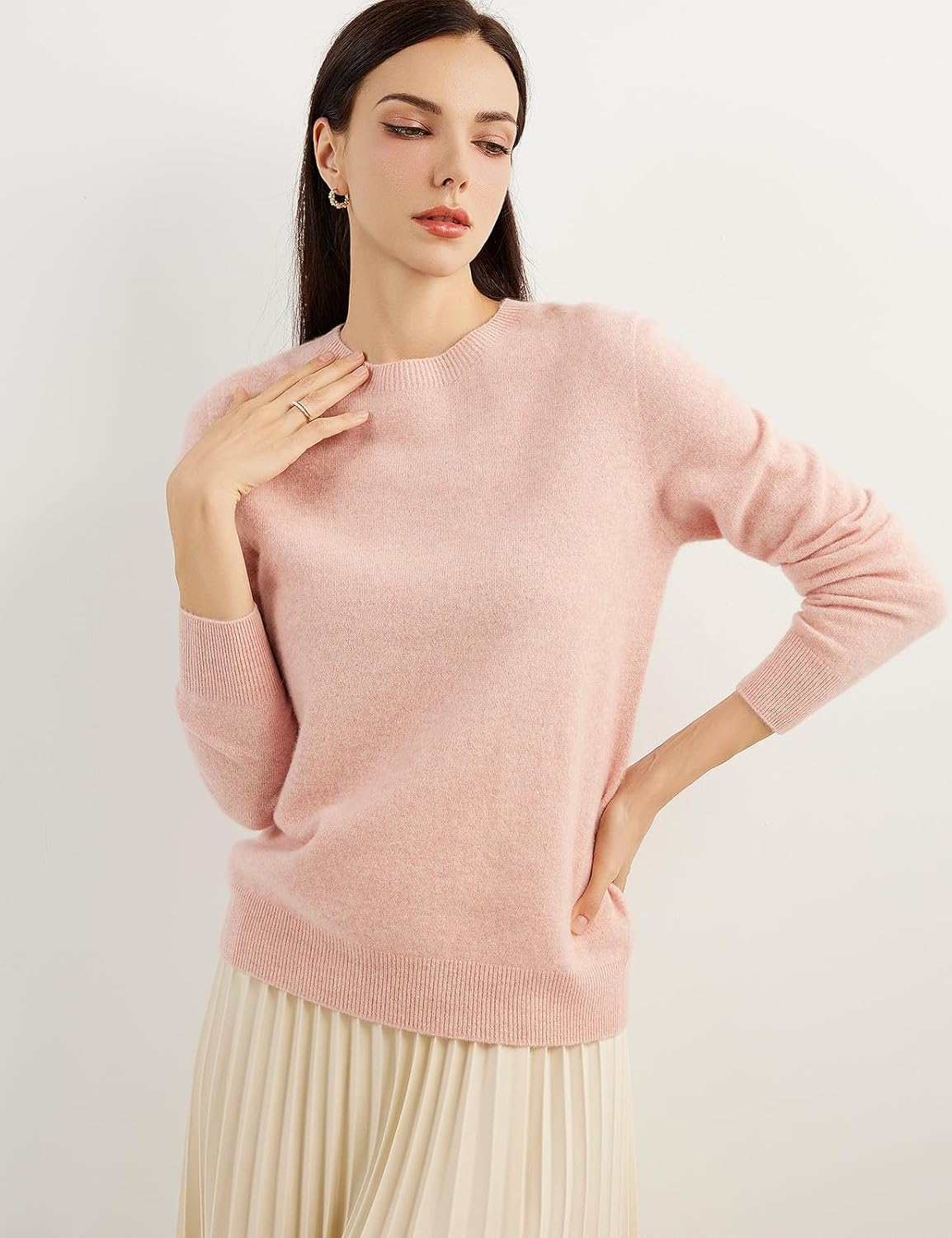 Women's 100% Pure Cashmere Sweater 2025 Fall Winter Crew Neck Long Sleeve Warm Soft Knitted Pullover