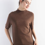 Women's Merino Wool Sweater 2025 Fall Winter Mock Neck Short Sleeve First-Line Ready to Wear Seamless Knit Sweater