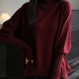 Women's Merino Wool Blend Oversized Sweater 2025 Fall Winter Fashion Mock Neck Batwing Sleeve Knit Pullover Sweater