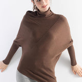 Women's Merino Wool Oversized Sweater 2025 Fall Winter Turtleneck Ribbed Batwing Sleeve Asymmetrical Knit Pullover