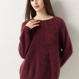 Suéter sem costura 100% lã Merino com gola redonda