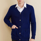 Men's 100% Merino Wool Cardigan Sweater 2025 Fall Winter Casual V Neck Warm Soft Long Sleeve Knitted Sweater