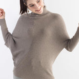 Women's Merino Wool Oversized Sweater 2025 Fall Winter Turtleneck Ribbed Batwing Sleeve Asymmetrical Knit Pullover
