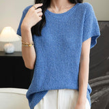 Chanyarn Women's Casual Crewneck Batwing Short Sleeve Sweater 2025 Spring Summer Loose Knitted Pullover Sweater Tops
