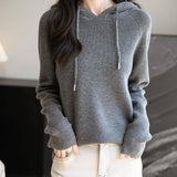 Women's Merino Wool Hoodies 2025 Fall Winter Casual Crewneck Sweatshirt Long Sleeve Knitted Sweater with Drawstring
