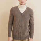Men's 100% Merino Wool Cardigan Sweater 2025 Fall Winter Casual V Neck Warm Soft Long Sleeve Knitted Sweater