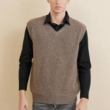 Men's 100% Merino Wool Sweater Vest 2025 Fall Winter Casual Solid V Neck Soft Sleeveless Knitted Sweater Vest