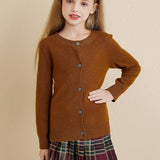 Girls 100% Merino Wool Cardigan 2025 Fall Winter Kids Crew Neck Warm Soft Long Sleeve Knit Cardigan Sweater