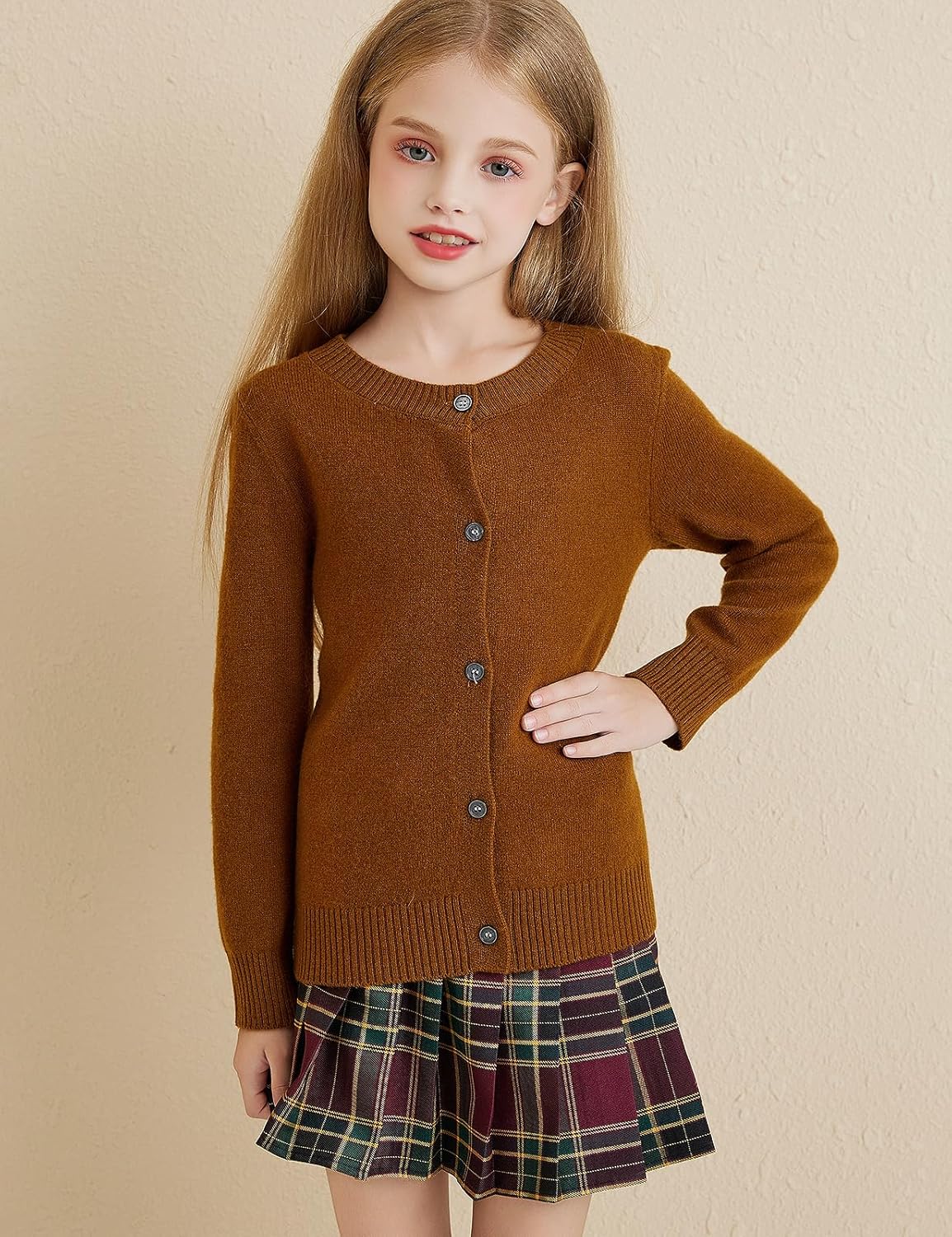 Girls 100% Merino Wool Cardigan 2025 Fall Winter Kids Crew Neck Warm Soft Long Sleeve Knit Cardigan Sweater