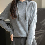 Felpa con tasca a maniche lunghe in lana merino al 100% da donna 2025 inverno calda morbida a manica lunga a maglia con tasca