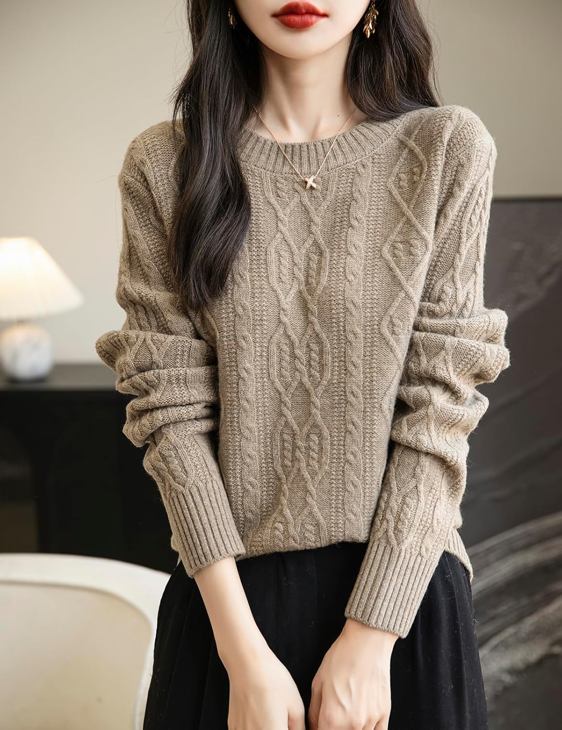 Chanyarn Women's Crew Neck 100% Merino Wool Sweater 2025 Fall Winter Casual Vintage Soft Long Sleeve Cable Knit Sweater