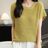 Chanyarn Women's Casual Crewneck Batwing Short Sleeve Sweater 2025 Spring Summer Loose Knitted Pullover Sweater Tops