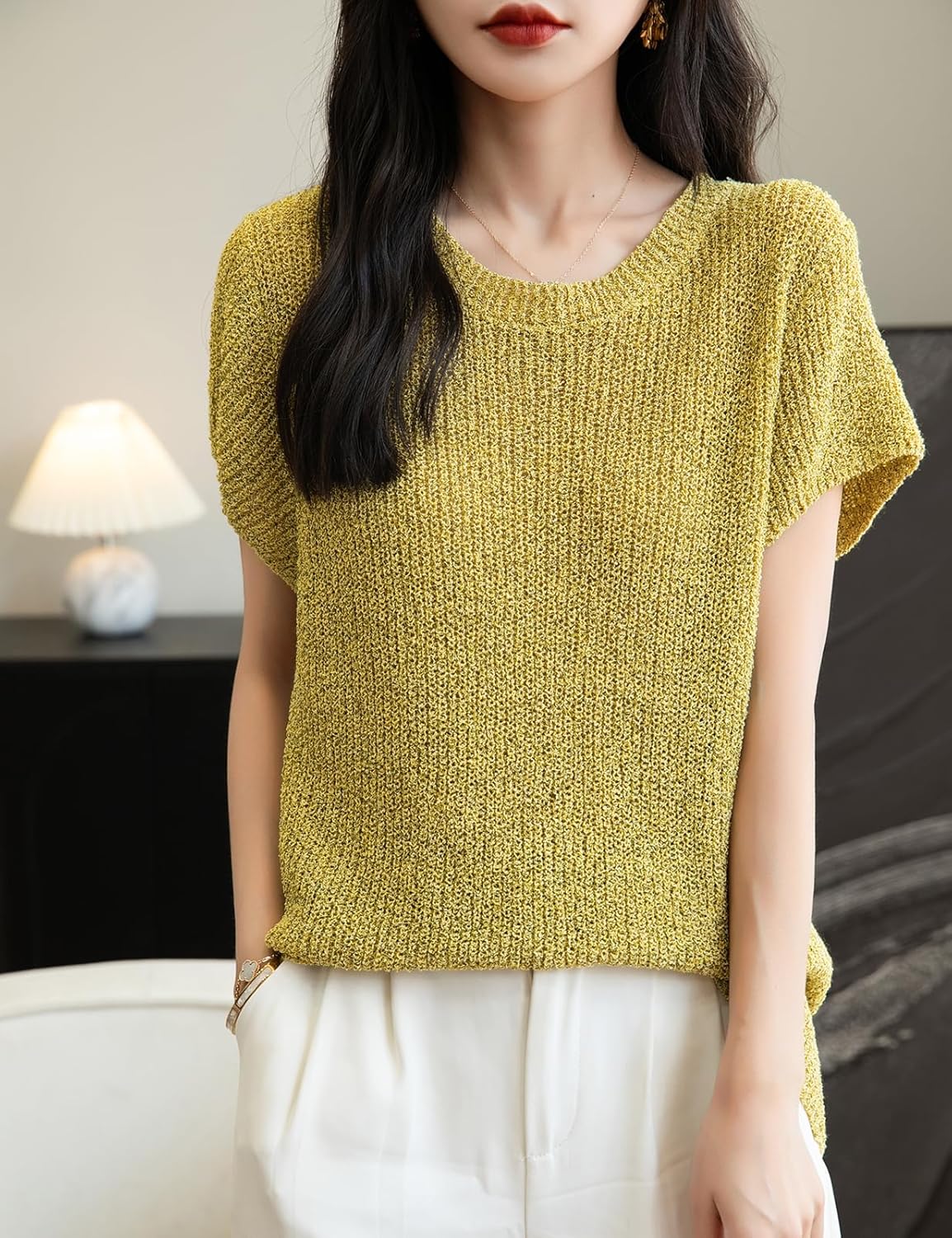 Chanyarn Women's Casual Crewneck Batwing Short Sleeve Sweater 2025 Spring Summer Loose Knitted Pullover Sweater Tops