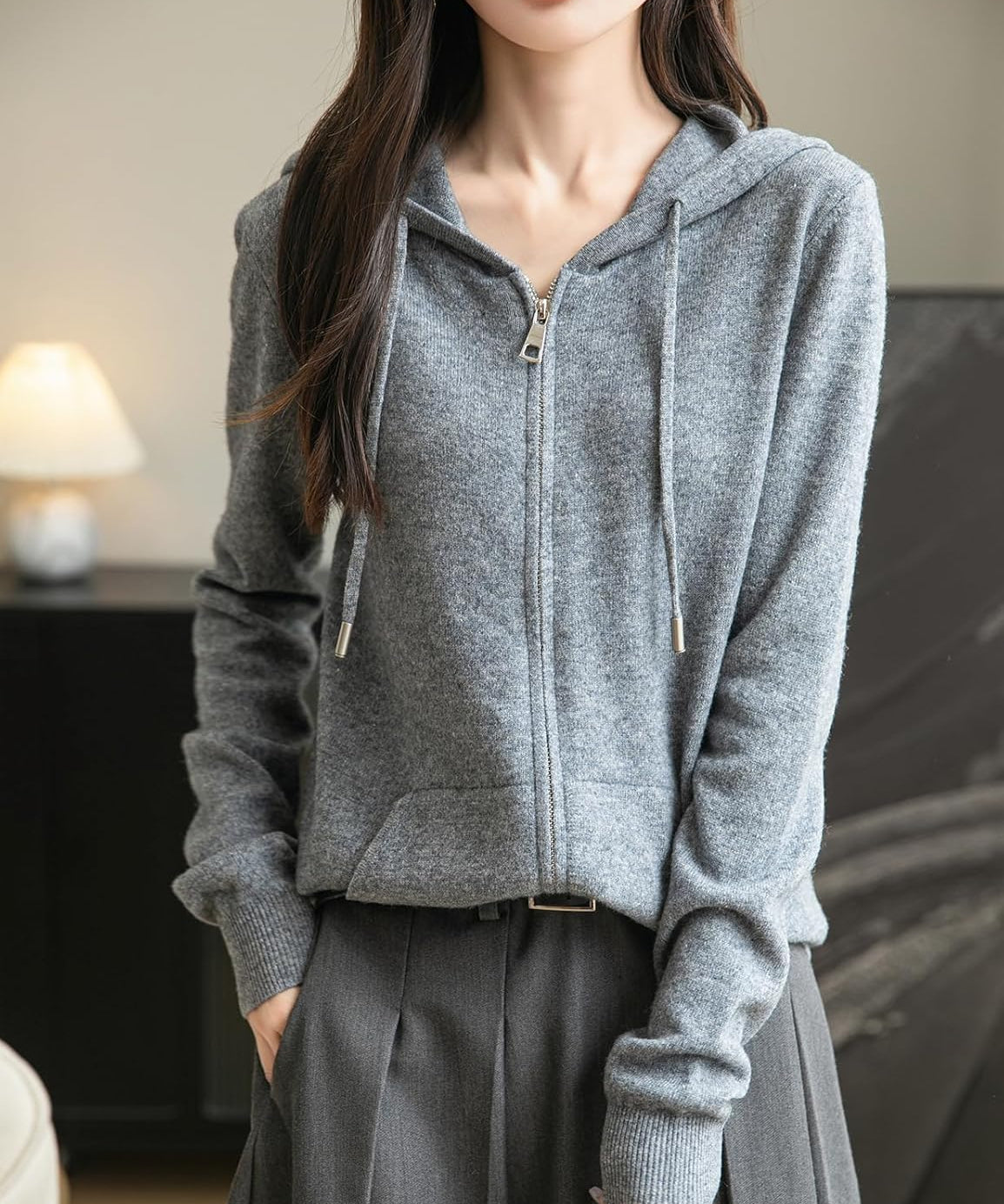 Women's 100% Merino Wool Zip Up Hoodies 2025 Fall Winter Warm Long Sleeve Knit Sweatshirt Cardigan with Pocket