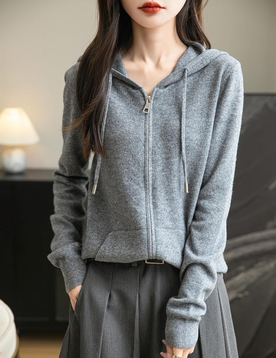 100% Merino Wool Zip Up Hoodie Cardigan
