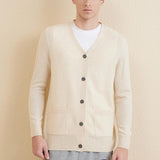 Men's 100% Merino Wool Cardigan Sweater 2025 Fall Winter Casual V Neck Warm Soft Long Sleeve Knitted Sweater