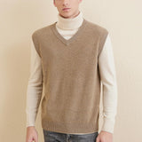 Men's 100% Merino Wool Sweater Vest 2025 Fall Winter Casual Solid V Neck Soft Sleeveless Knitted Sweater Vest
