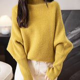 Chanyarn Women's 100% Merino Wool Sweater 2025 Fall Winter Mock Neck Oversized Long Batwing Sleeve Loose Knitted Sweater