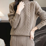 Chanyarn Women's 100% Merino Wool Sweater 2025 Fall Winter Turtleneck Vintage Warm Soft Long Sleeve Cable Knit Sweater