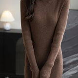 Women's Merino Wool Blend Long Sweater Dress 2025 Fall Winter Fashion Long Sleeve Casual Mock Neck Ribbed Knit Dress