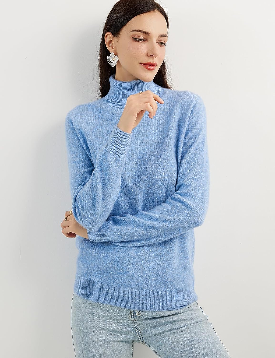 Women's 100% Pure Cashmere Sweater Turtleneck Long Sleeve Warm Soft 2025 Fall Winter Knit Pullover