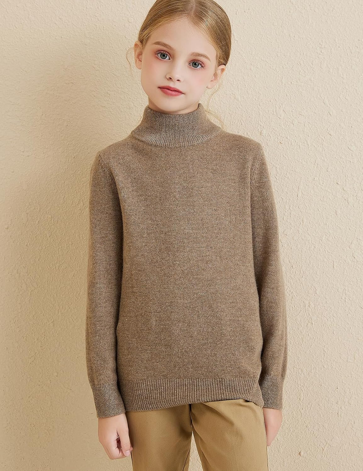 Girls 100% Merino Wool Sweater 2025 Fall Winter Kids Solid Mock Neck Warm Soft Long Sleeve Knit Pullover Jumper