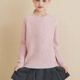 Girls Crew Neck 100% Merino Wool Sweater 2025 Fall Winter Kids Warm Soft Long Sleeve Knitted Pullover Sweater