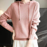 Women's Merino Wool Hoodies 2025 Fall Winter Casual Crewneck Sweatshirt Long Sleeve Knitted Sweater with Drawstring